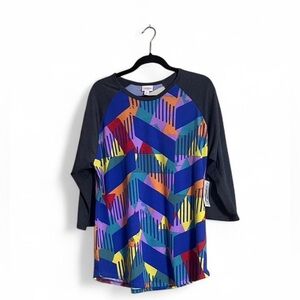 LuLaRoe Top Sz 2XL Randy Colorful Geometric Print Tee Shirt Casual Chic Sporty
